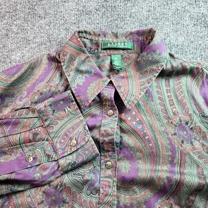 Lauren Ralph Lauren Women's Paisley Print Button Down Shirt  Cotton Size 1X